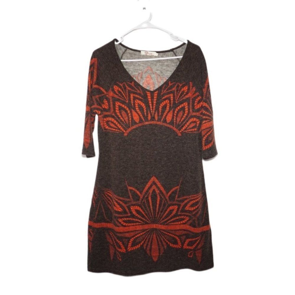 Aryeh Vintage Brown & Orange Midi Dress, Large